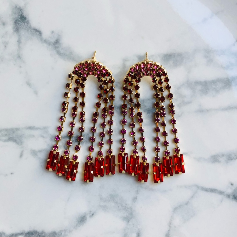 Rainbow Rhinestone Drop Earrings - Picture 13 of 13